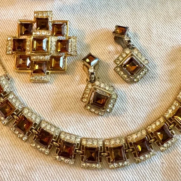5 piece BOGOFF Elegant Gold and Brown Rhinestones Set, Hollywood Glam , Deco